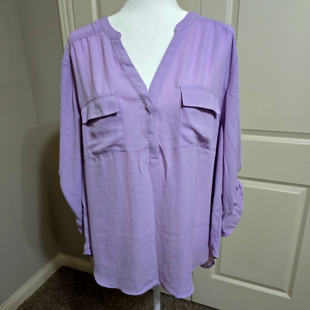 Torrid Harper 3/4 Sleeve Pullover Blouse Size 2 (XXL) in Grape